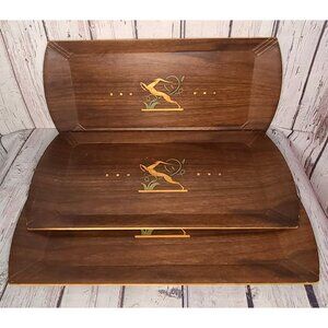 16" Vintage 50s Hasko Haskelite Wooden Leaping Gazelle MCM Lap TV Trays Lot Of 3
